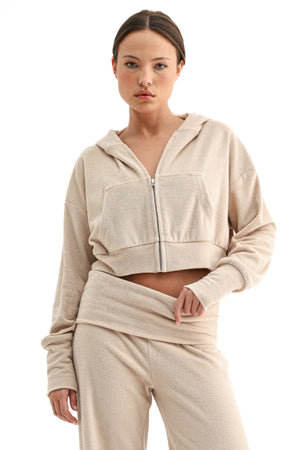 Halo Crop Zip Hoodie │ Cream