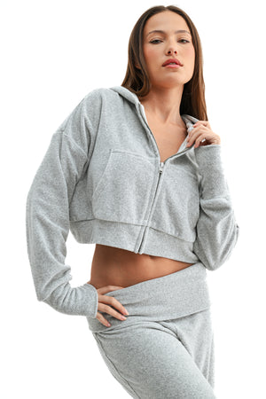 Halo Crop Zip Hoodie | Grey